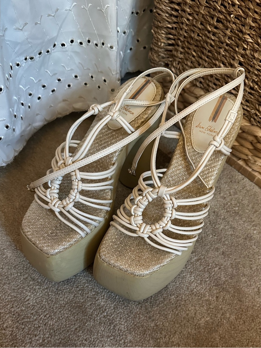 Sam Edelman Platform Woven Rope Sandals in Cream